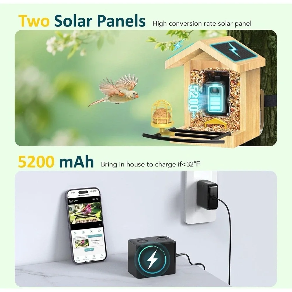 ®‎ BL01 Smart Bird Feeder with Camera, Free AI for 10000+Species 64GB Card 1080P